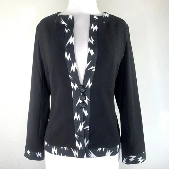 TUYEN Boutique Chiffon 3 Button Down Blazer Lightweight Jacket Size L Black - Picture 1 of 11